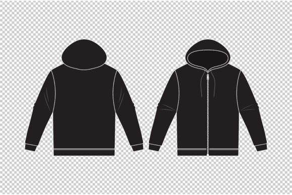 Zip Hoodie Front and Back Vector: Graphics for Hoodies Sweatshirts